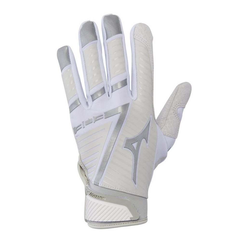 Mens Mizuno B-130 Adult Baseball Batting Gloves White/Grey Philippines (WPNDVM091)